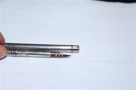 A Dunhill gold-plated fountain pen, 14ct gold nib, a miniature guilloche enamel propelling pencil and eight other items